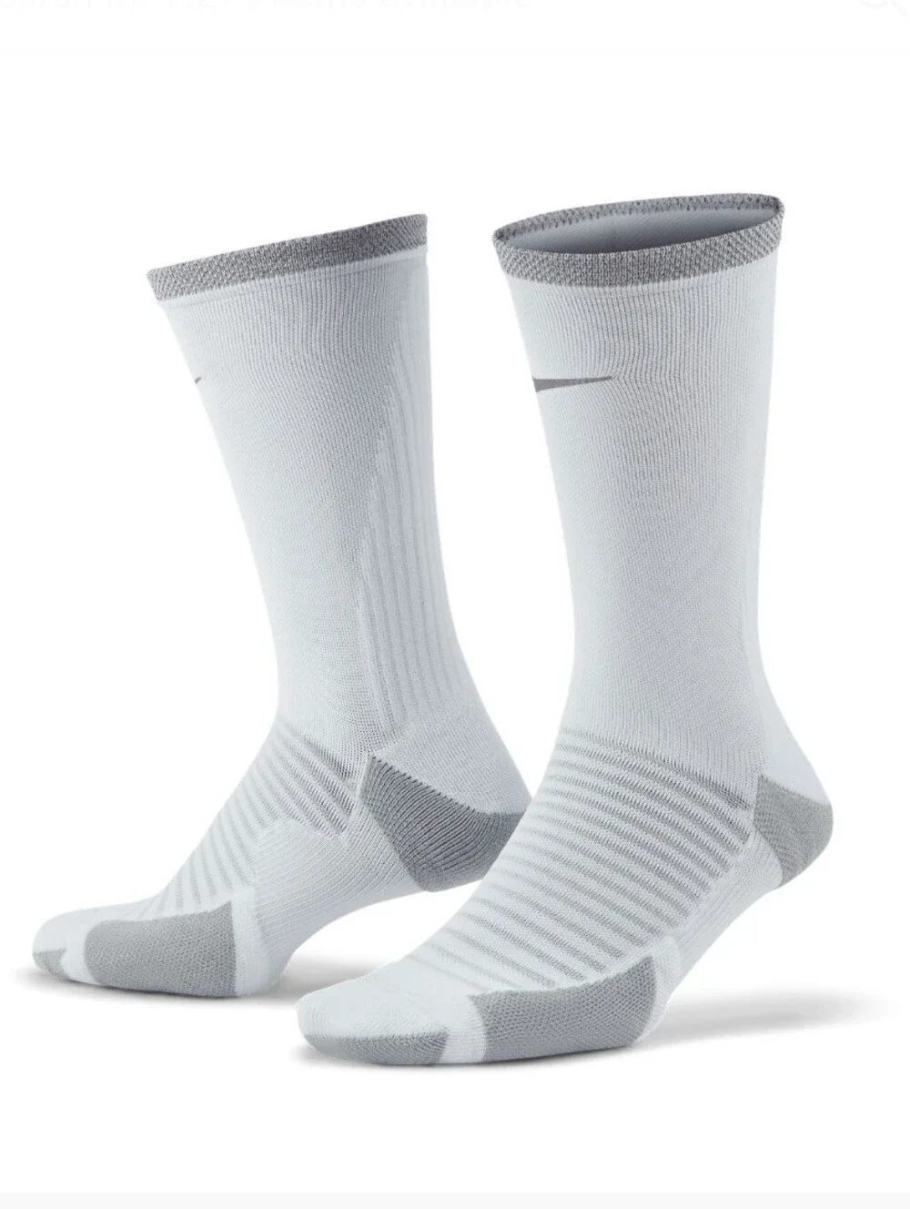 Nike Spark Cushioned Crew Running White/Reflective Silver Socks (2 Pair)